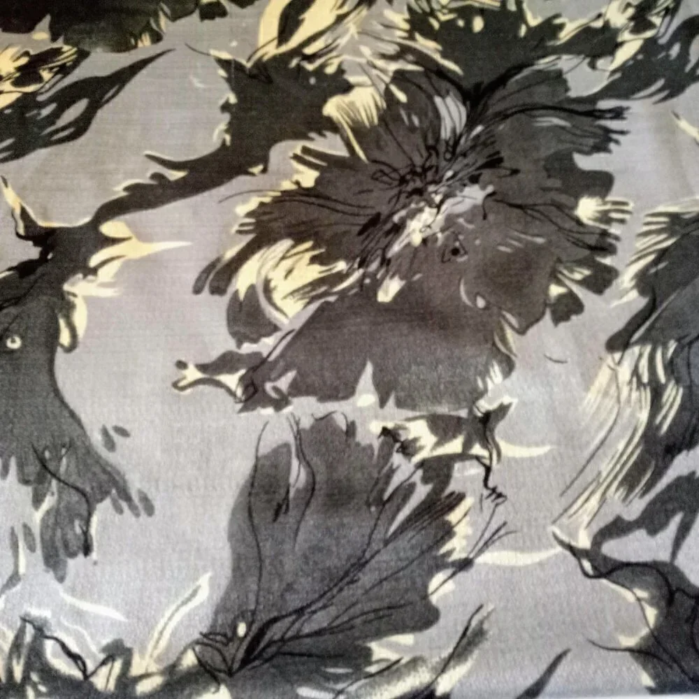 Grey Print Woven Fringed Oblong Scarf Wrap